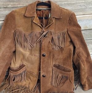 Vintage Suede Leather Fringe Women's Jacket with Lining